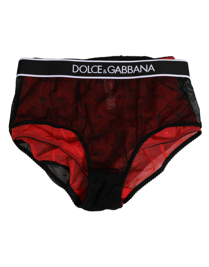 Dolce & Gabbana Gaine Haute Taille Noir Rouge en Nylon