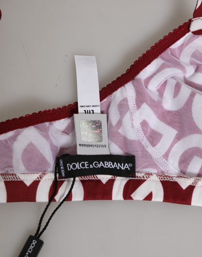 Dolce & Gabbana Red White Logo Mania Soft Cup Bra Underwear