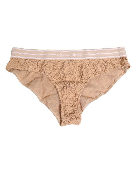 Culotte en nylon beige à dentelle et taille haute de Dolce &amp; Gabbana
