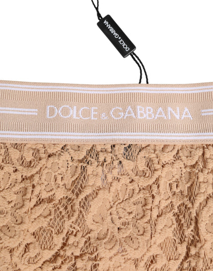 Culotte en nylon beige à dentelle et taille haute de Dolce &amp; Gabbana