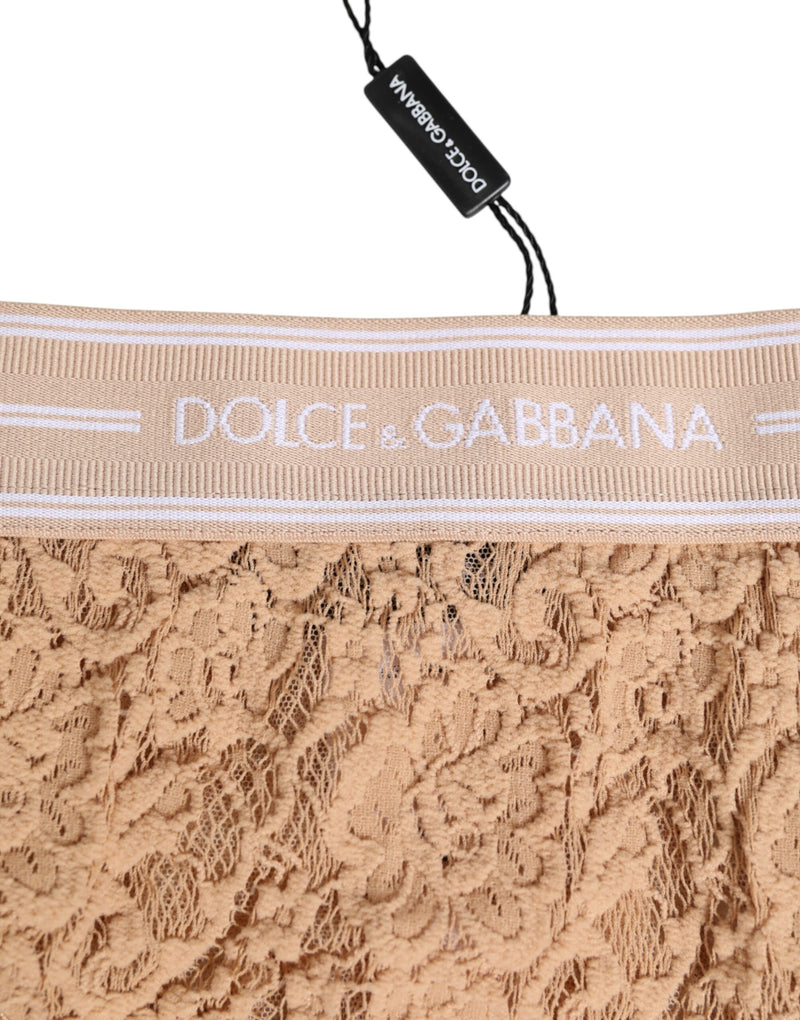 Dolce & Gabbana Beige Lace Nylon High Waist Panty