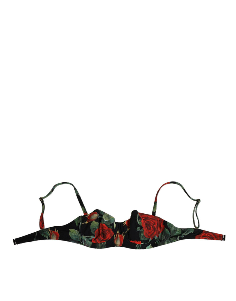 Dolce & Gabbana Black Floral Nylon Padded Balconette Bra