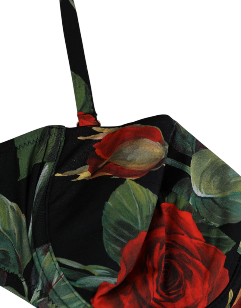 Dolce & Gabbana Black Floral Nylon Padded Balconette Bra
