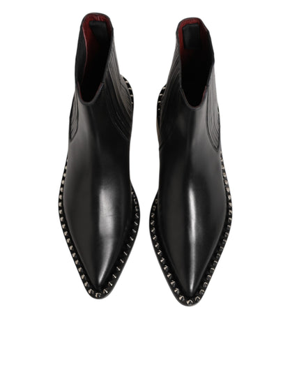 Dolce & Gabbana Black Leather Studded Men Short Boots Shoes