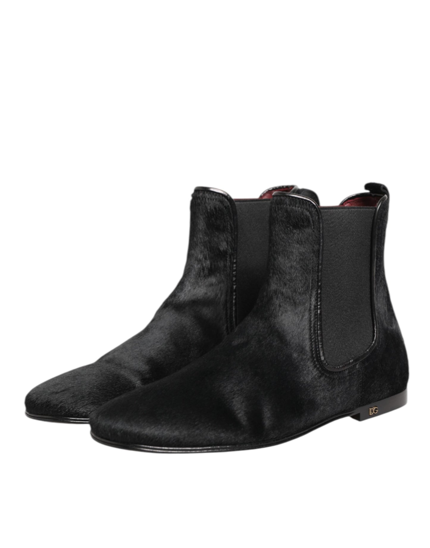 Dolce & Gabbana Black Leather Fur Men CHELSEA Boots Shoes