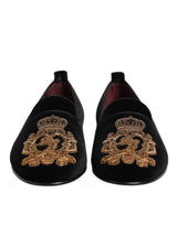Dolce & Gabbana Black Velvet Gold Crown Men's Loafers