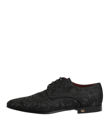 Dolce & Gabbana Black Brocade Lace Up Derby Men Dress Shoes