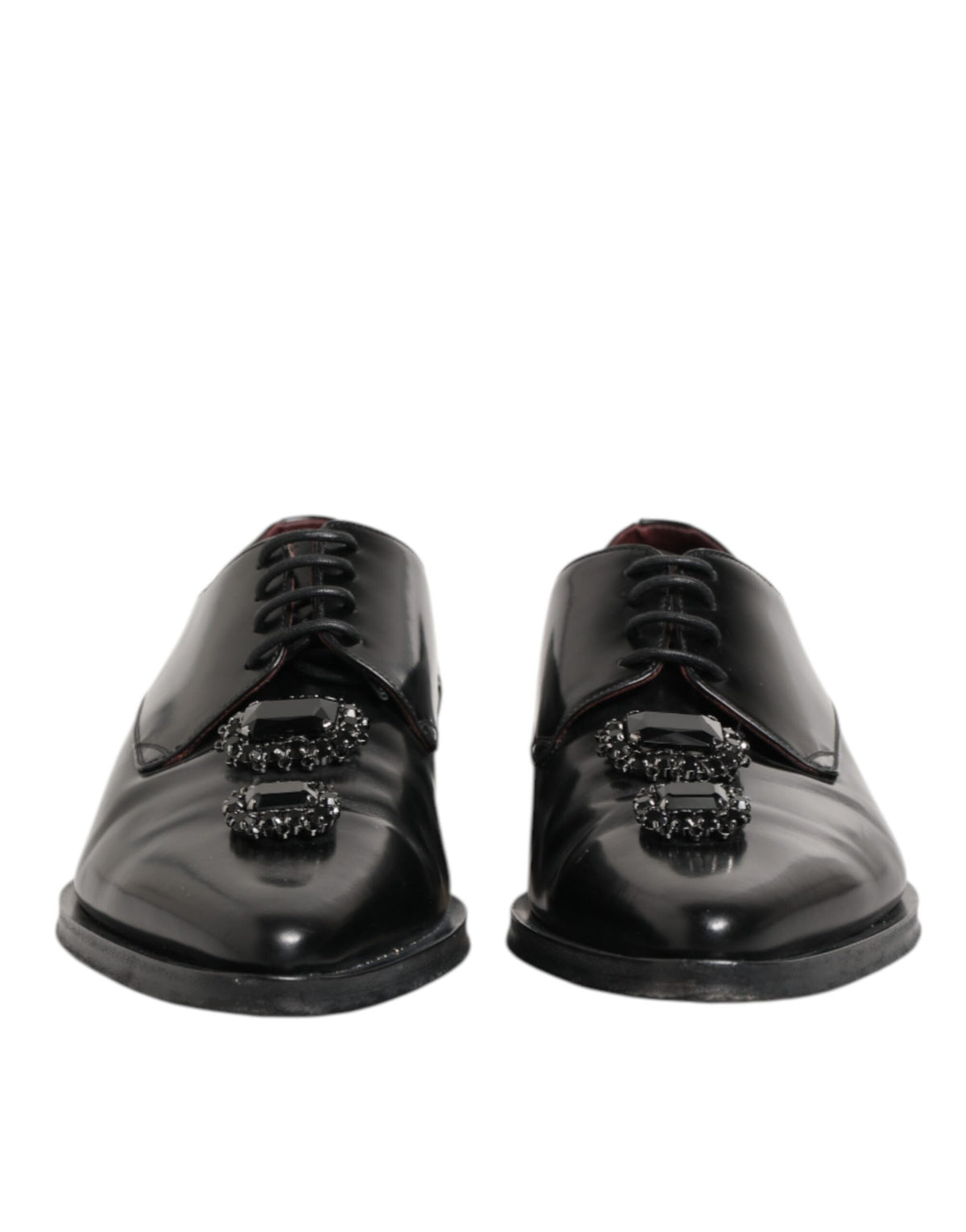 Dolce & Gabbana Derby Shoes en Cuir Noir avec Cristaux
