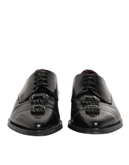 Dolce & Gabbana Derby Shoes en Cuir Noir avec Cristaux