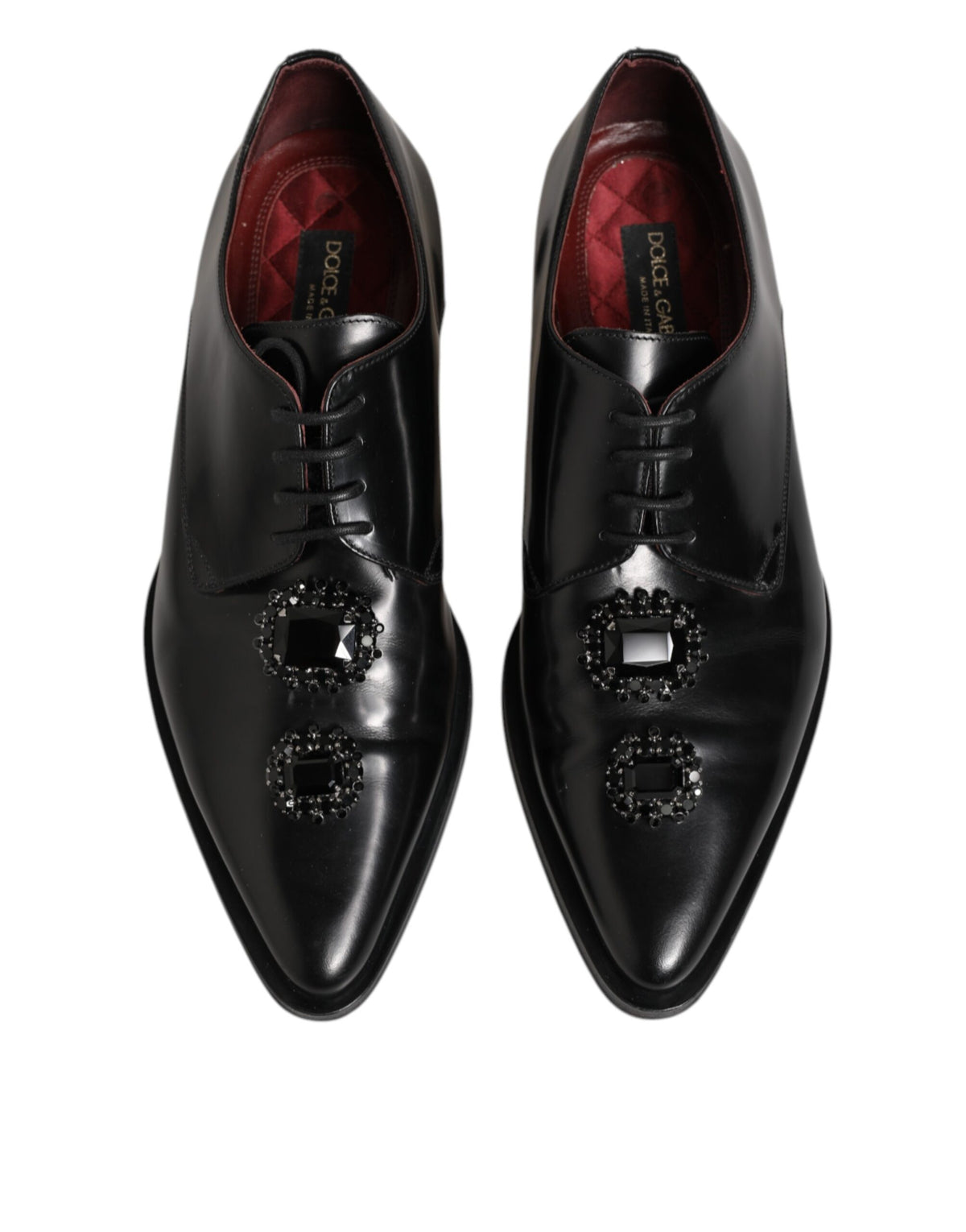Dolce & Gabbana Derby Shoes en Cuir Noir avec Cristaux