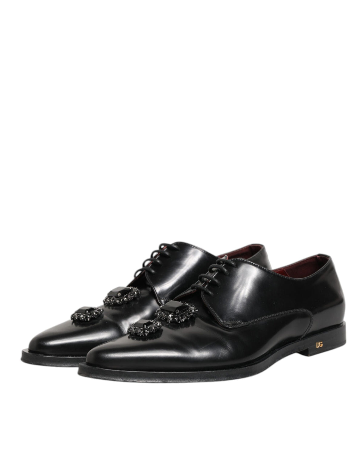 Dolce & Gabbana Derby Shoes en Cuir Noir avec Cristaux