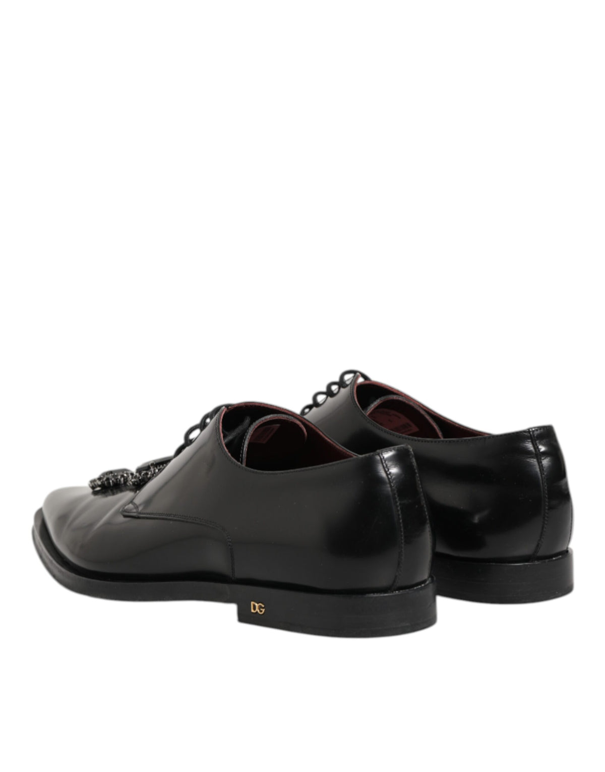 Dolce & Gabbana Derby Shoes en Cuir Noir avec Cristaux