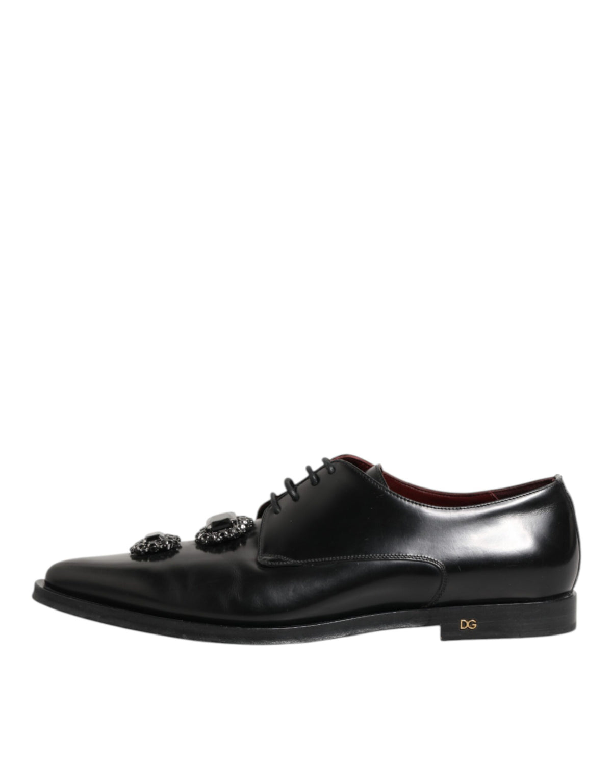 Dolce & Gabbana Derby Shoes en Cuir Noir avec Cristaux