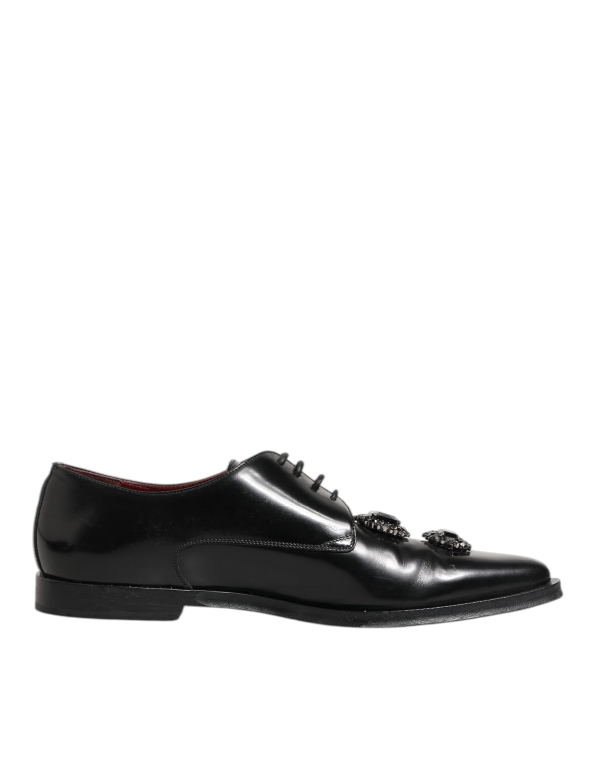 Dolce & Gabbana Derby Shoes en Cuir Noir avec Cristaux