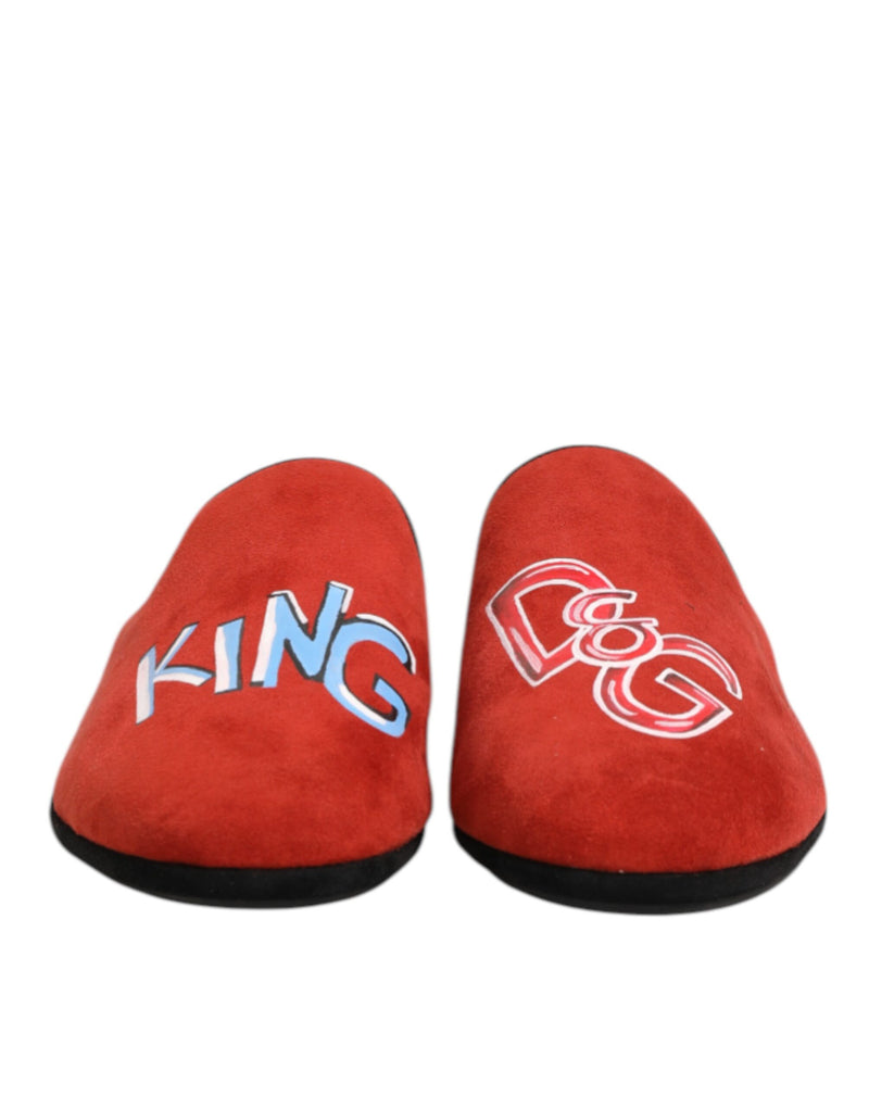 Dolce & Gabbana Red Suede DG King Men House Slippers