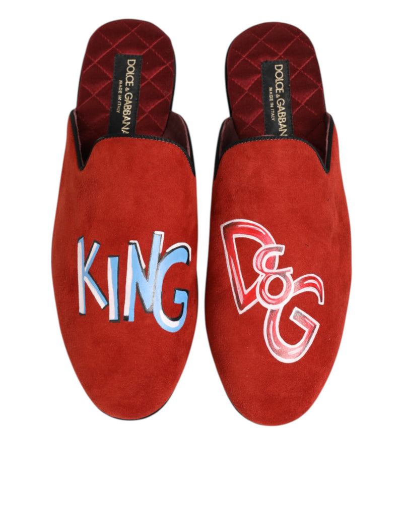 Dolce & Gabbana Red Suede DG King Men House Slippers