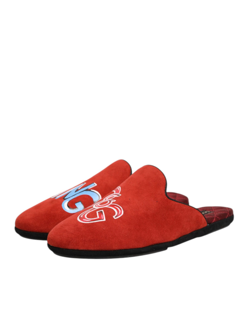 Dolce & Gabbana Red Suede DG King Men House Slippers