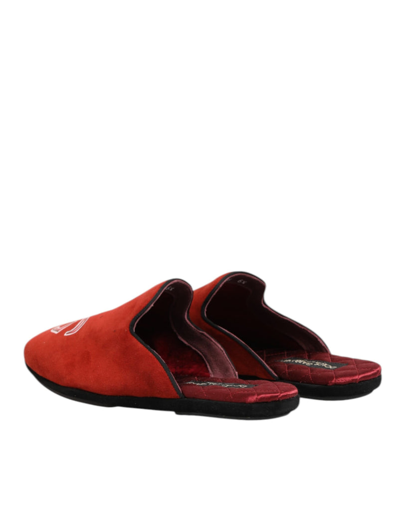Dolce & Gabbana Red Suede DG King Men House Slippers