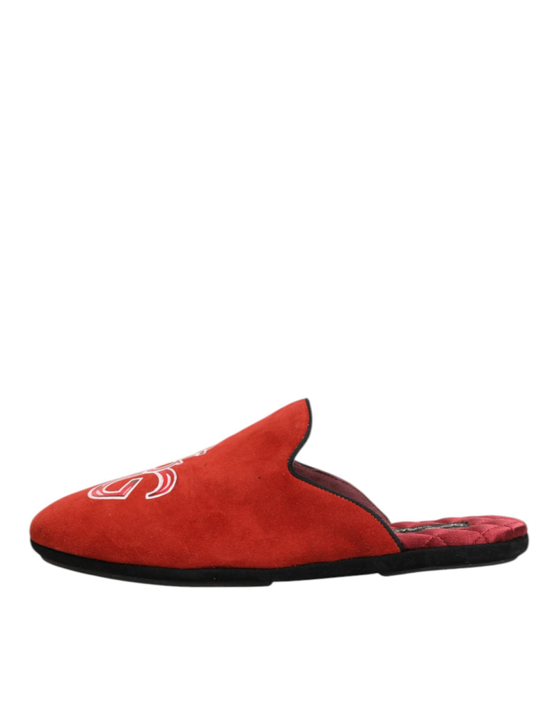 Dolce & Gabbana Red Suede DG King Men House Slippers