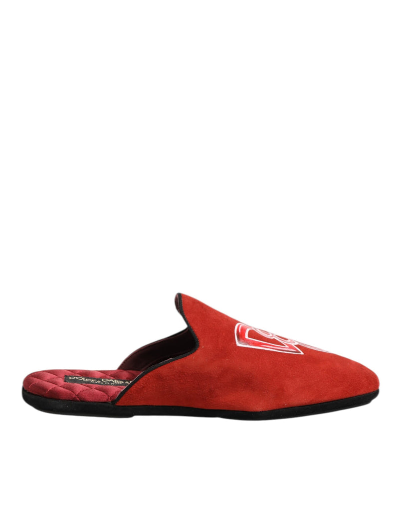Dolce & Gabbana Red Suede DG King Men House Slippers