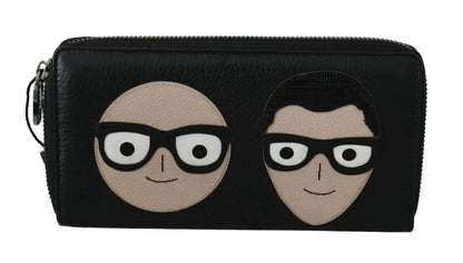 Portefeuille continental zippé en cuir noir Dolce &amp; Gabbana pour homme #DGFAMILY