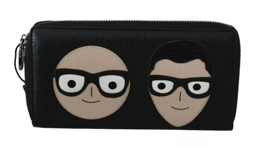 Portefeuille continental zippé en cuir noir Dolce &amp; Gabbana pour homme #DGFAMILY