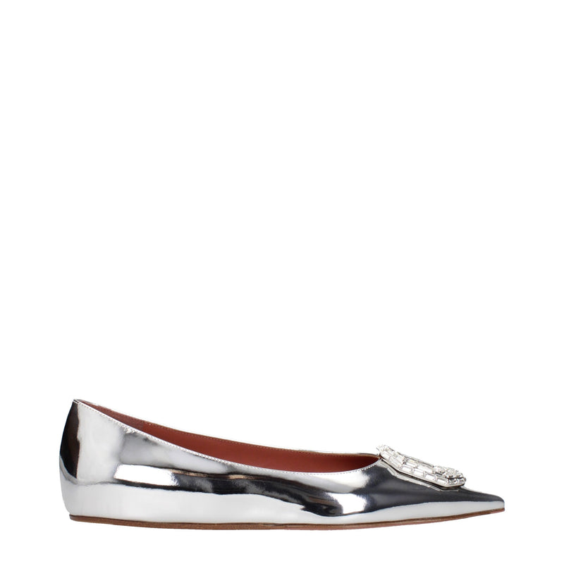 Amina Muaddi Gray Leather Ballet Flats - Elegant and Comfortable Footwear