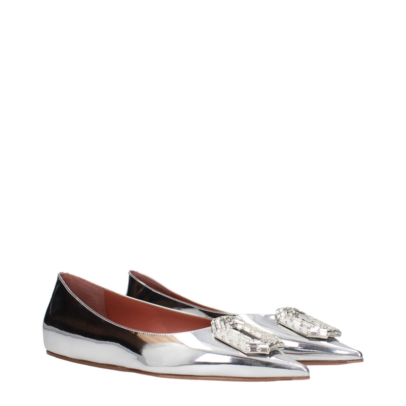 Amina Muaddi Gray Leather Ballet Flats - Elegant and Comfortable Footwear