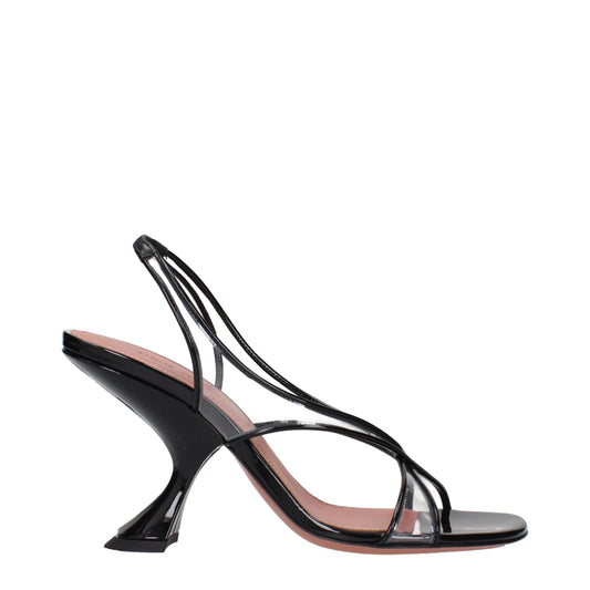 Sandales à talons aiguilles en cuir noir Amina Muaddi