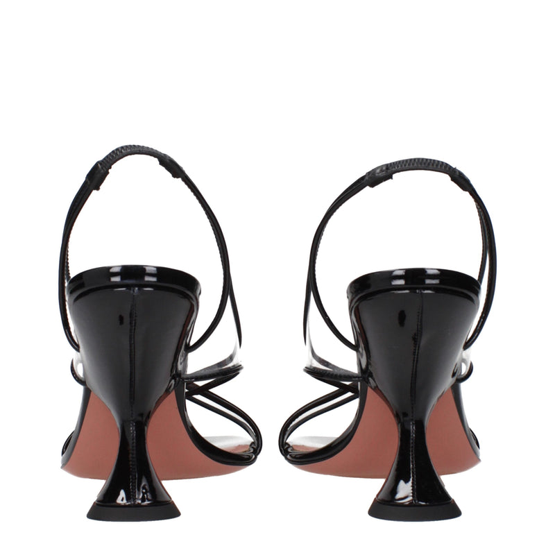 Amina Muaddi Black Leather Stiletto Heels Sandals