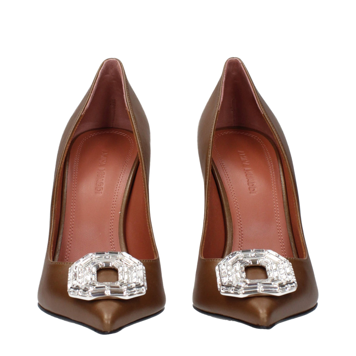 Amina Muaddi Brown Leather High Heel Pumps - Elevate Your Style
