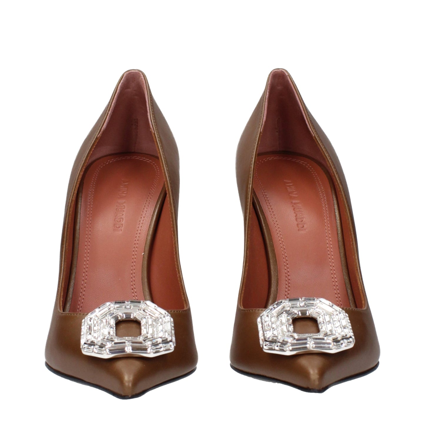 Escarpins à talons hauts en cuir marron Amina Muaddi