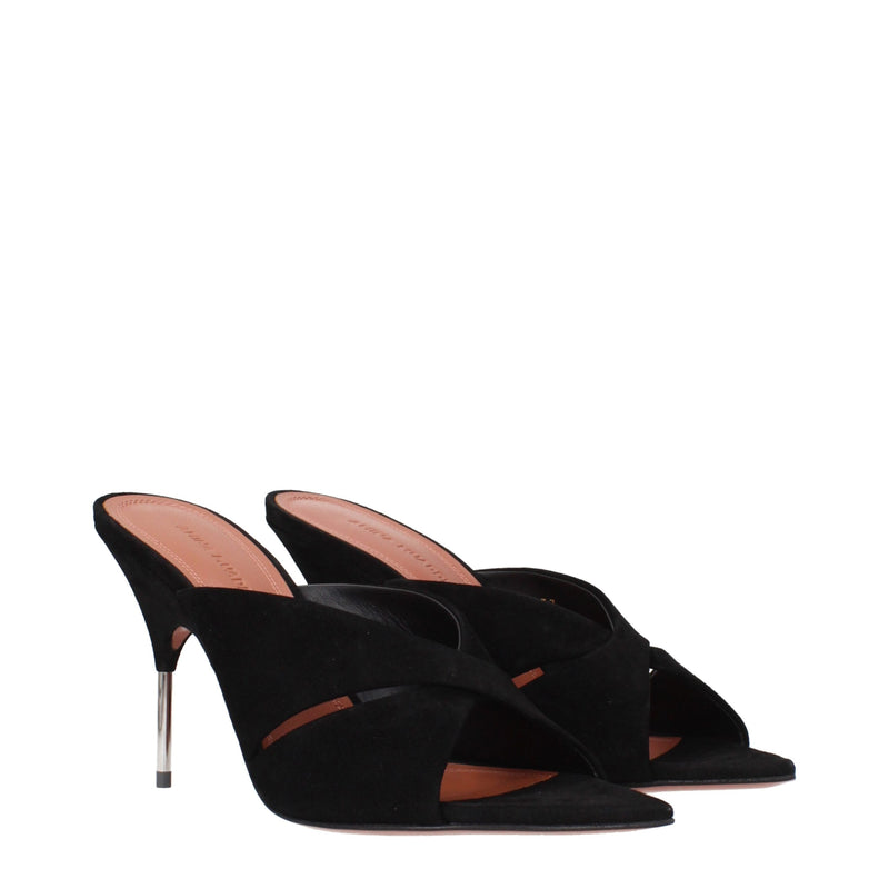 Amina Muaddi Sandales à Talons Aiguilles en Cuir Noir