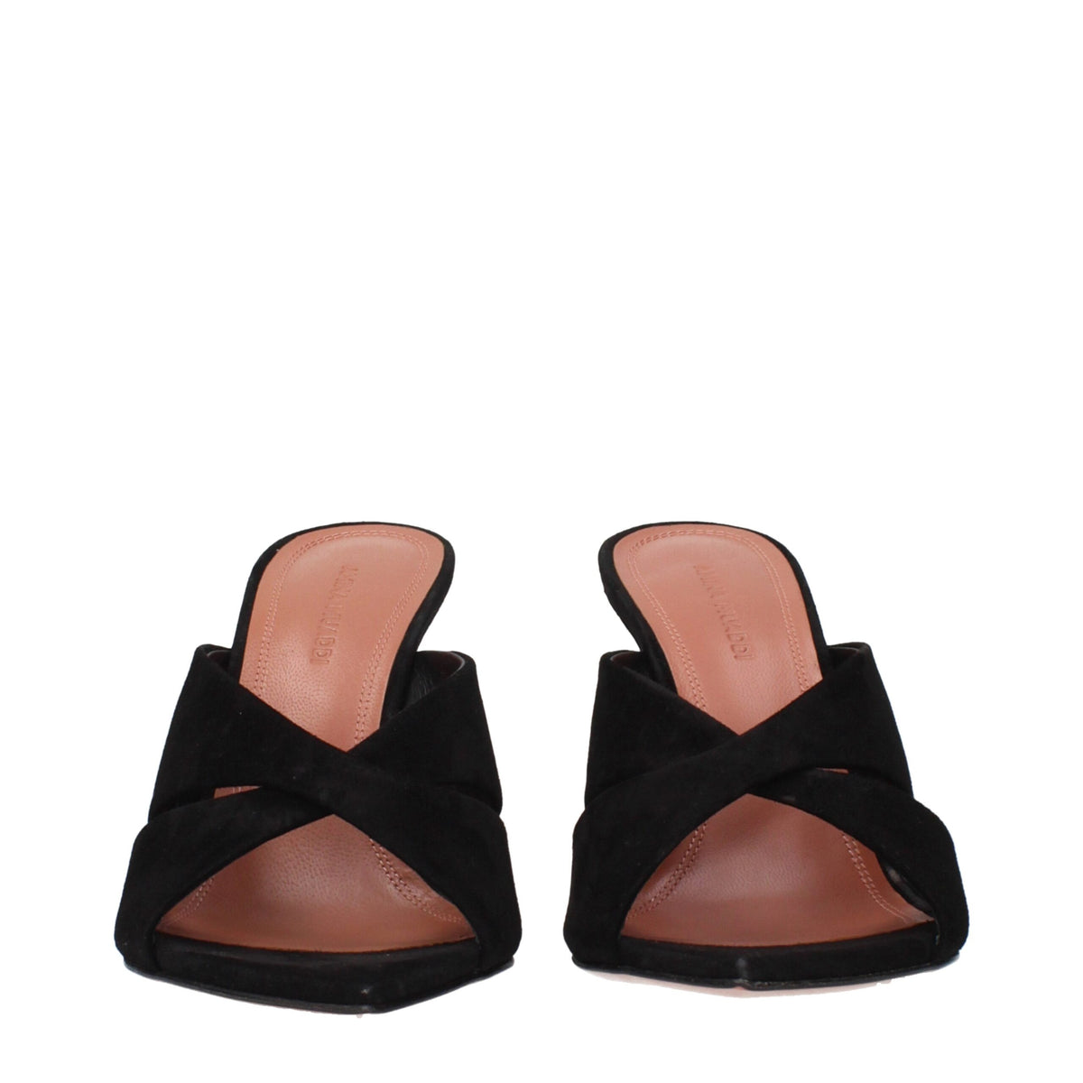 Amina Muaddi Black Leather Stiletto Heels Sandals