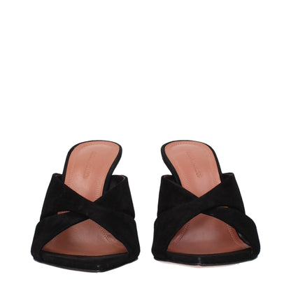 Sandales à talons aiguilles en cuir noir Amina Muaddi
