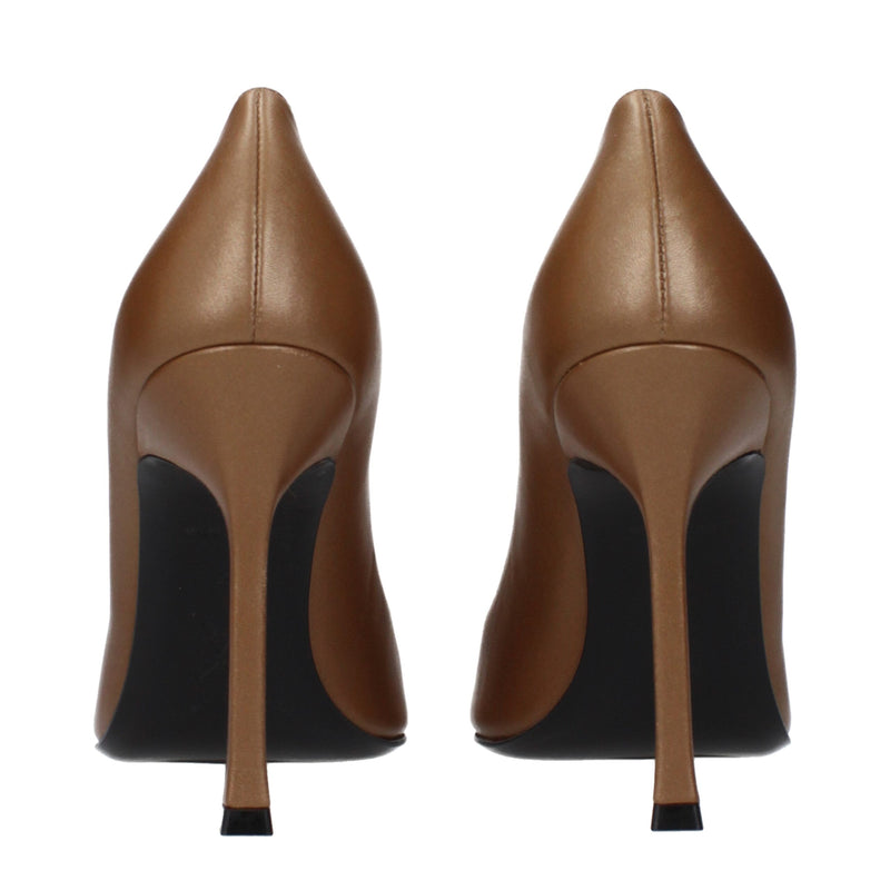 Amina Muaddi Brown Leather High Heel Pumps - Élégance et Confort