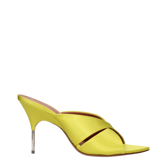 Sandales à talons aiguilles en satin vert d'Amina Muaddi
