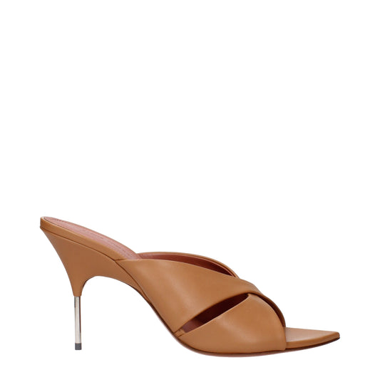 Sandales à talons aiguilles en cuir marron Amina Muaddi