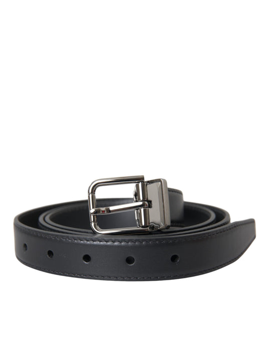 Ceinture Dolce &amp; Gabbana en cuir noir avec boucle en métal argenté pour homme
