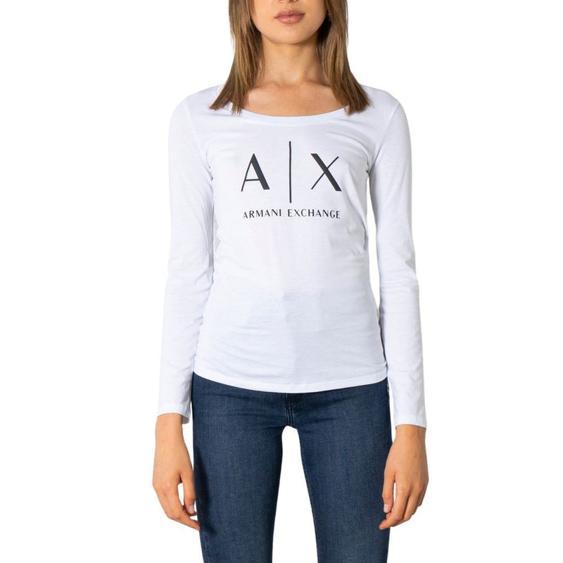 T-shirt à manches longues en coton blanc pour femme - Armani Exchange 8NYTDG YJ16Z