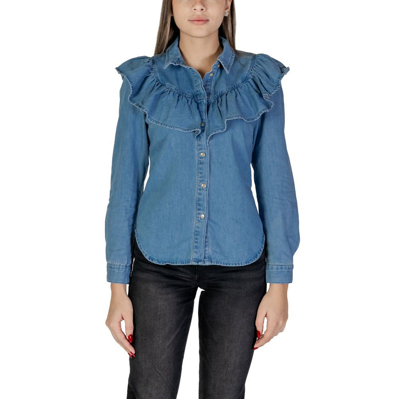 Only ONLINDIGO LIFE LS FRILL DB DNM QYT 15297988 Blouse en Coton Bleu