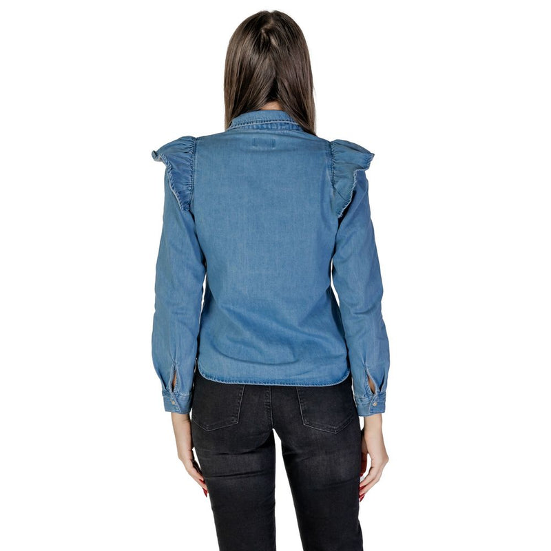 Only ONLINDIGO LIFE LS FRILL DB DNM QYT 15297988 Blouse en Coton Bleu