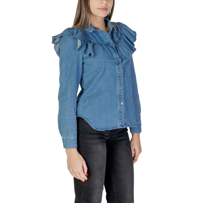 Only ONLINDIGO LIFE LS FRILL DB DNM QYT 15297988 Blouse en Coton Bleu