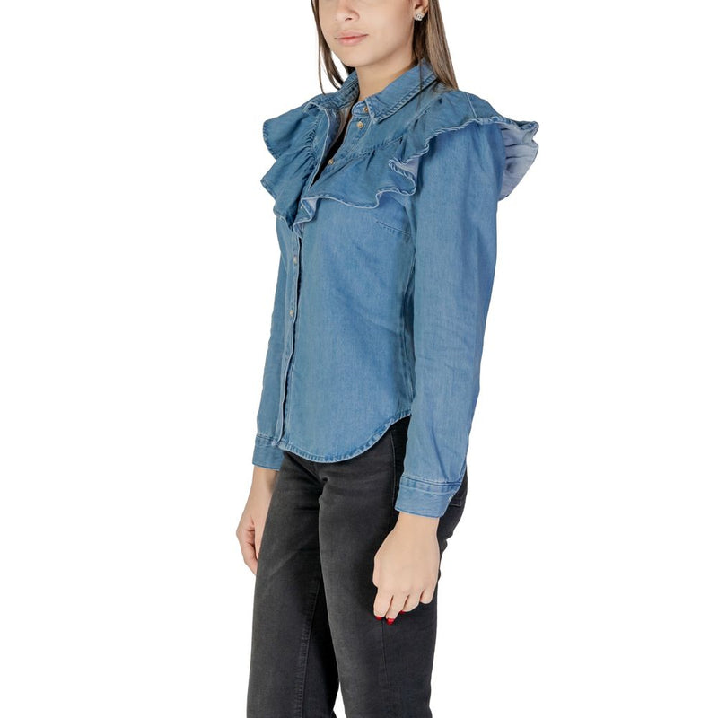 Only ONLINDIGO LIFE LS FRILL DB DNM QYT 15297988 Blouse en Coton Bleu