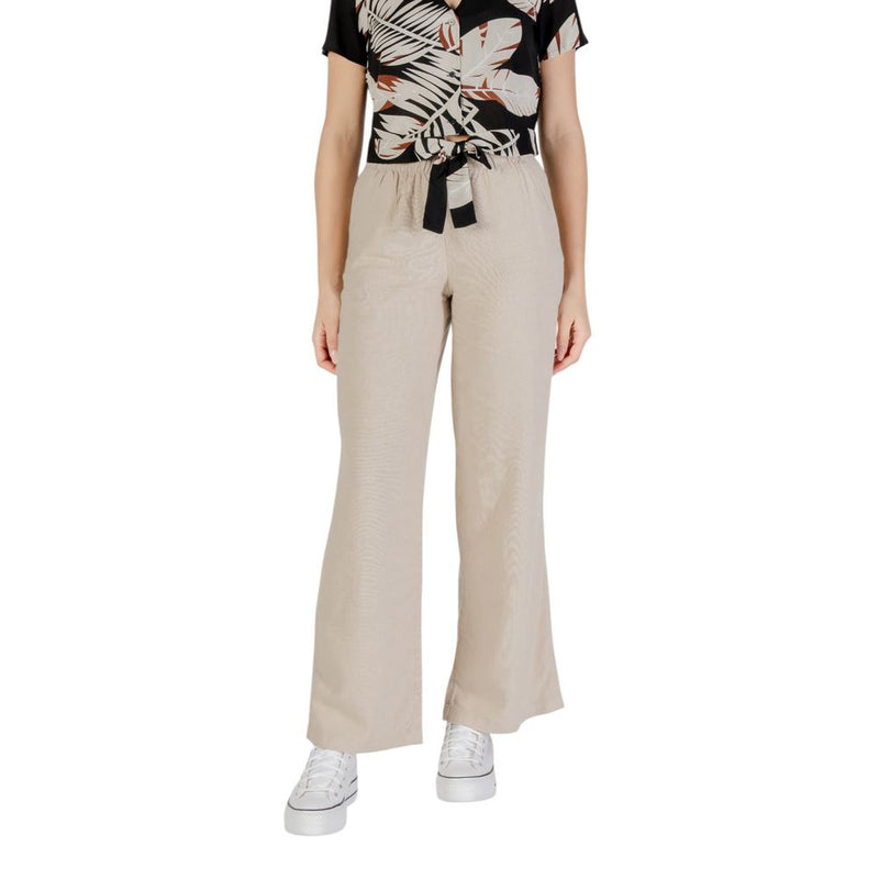 Only Onlcaro Mw Linen Bl Pull-Up Palazzo Pants - Beige