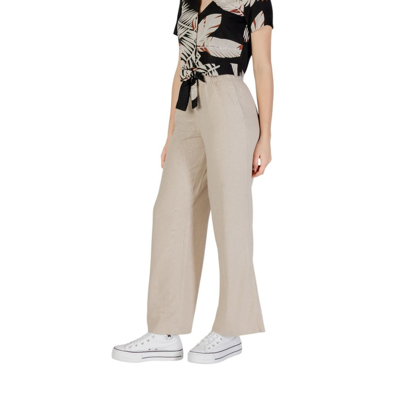 Only Onlcaro Mw Linen Bl Pull-Up Palazzo Pants - Beige