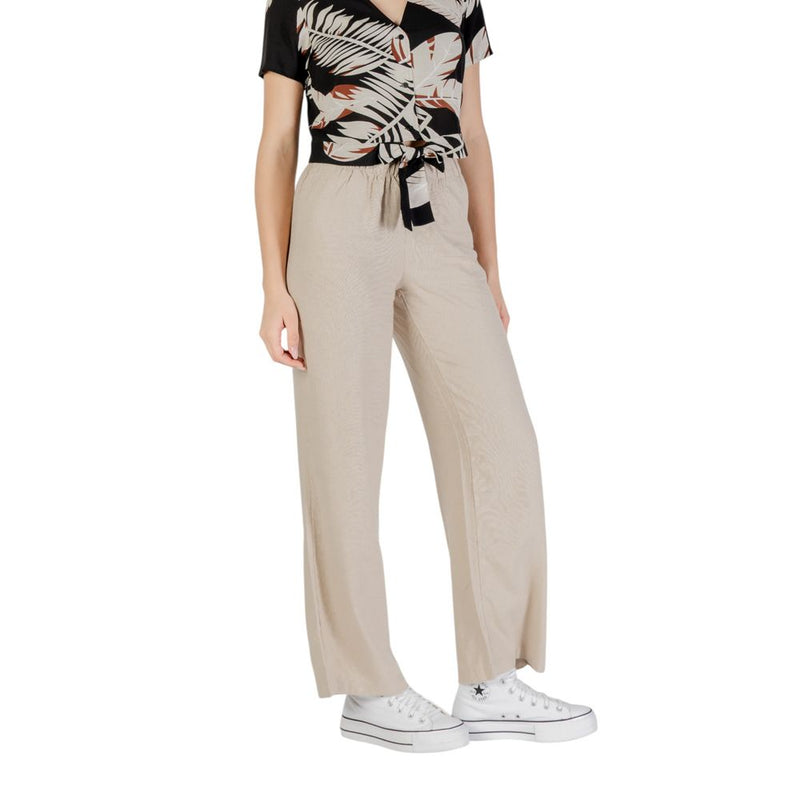 Only Onlcaro Mw Linen Bl Pull-Up Palazzo Pants - Beige