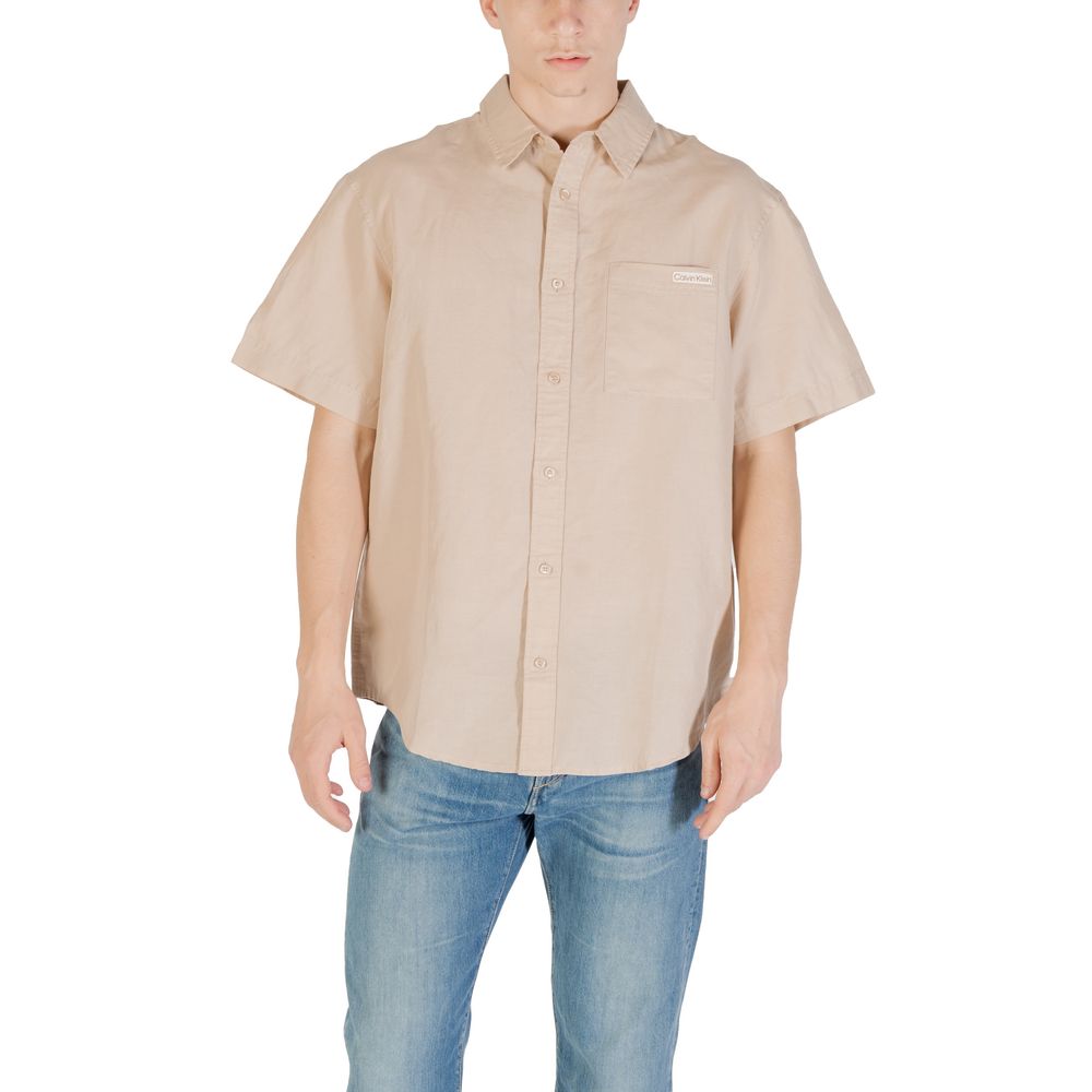 Chemise Beige en Lin à Manches Courtes Calvin Klein Jeans