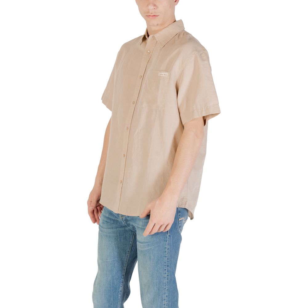 Chemise Beige en Lin à Manches Courtes Calvin Klein Jeans