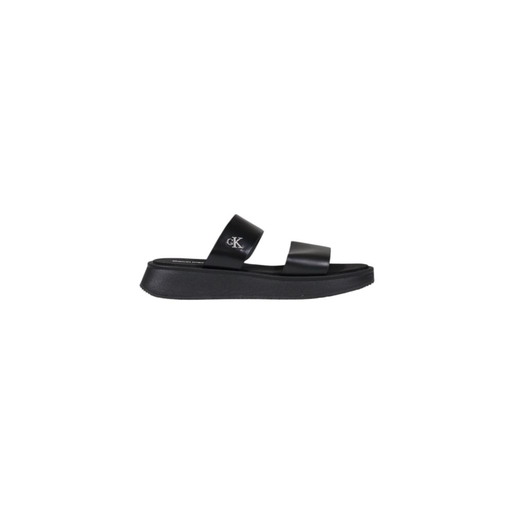 Calvin Klein Jeans Black Leather Sandal Slide Double